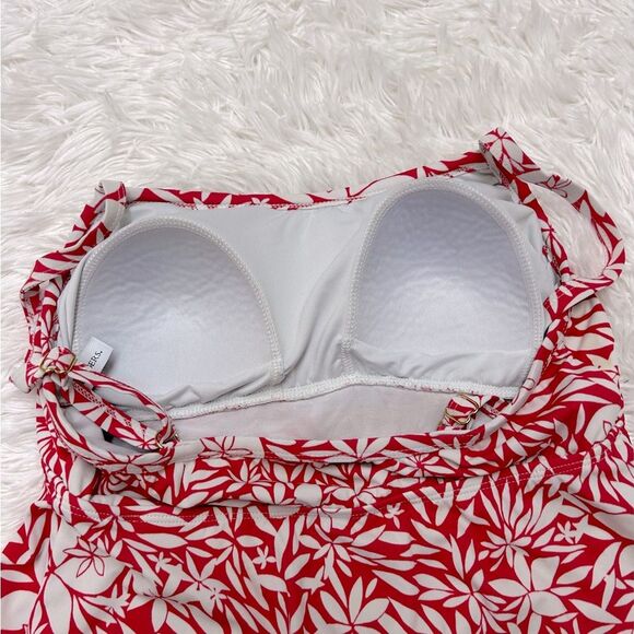 KIM ROGERS Red and White Floral One Piece Swimsuit Swim Dress Womens Large - Picture 7 of 13